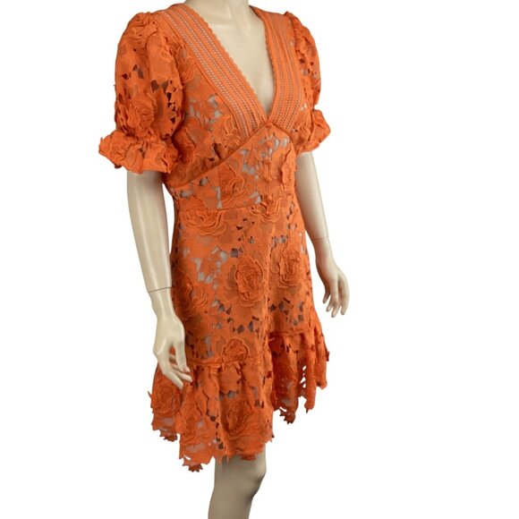 Adelyn Rae Dress Size Medium NWT 3D Lace A-Line Coral Orange Short Sleeve Floral - Picture 9 of 12